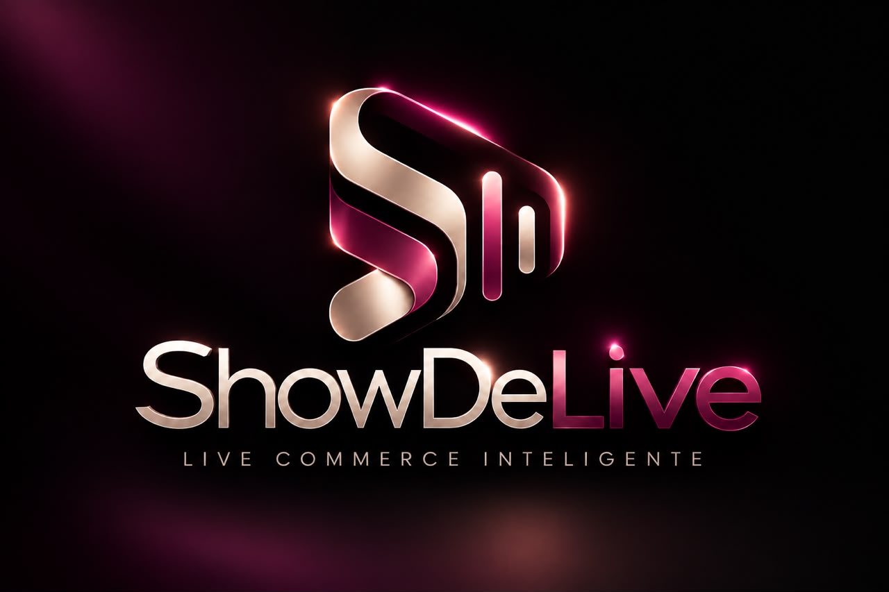 Logo do ShowDeLive: o ícone do S com as barras de sinal, o nome ShowDeLive e a frase Live commerce inteligente.